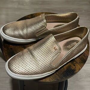 Metallic pink slip on sneakers